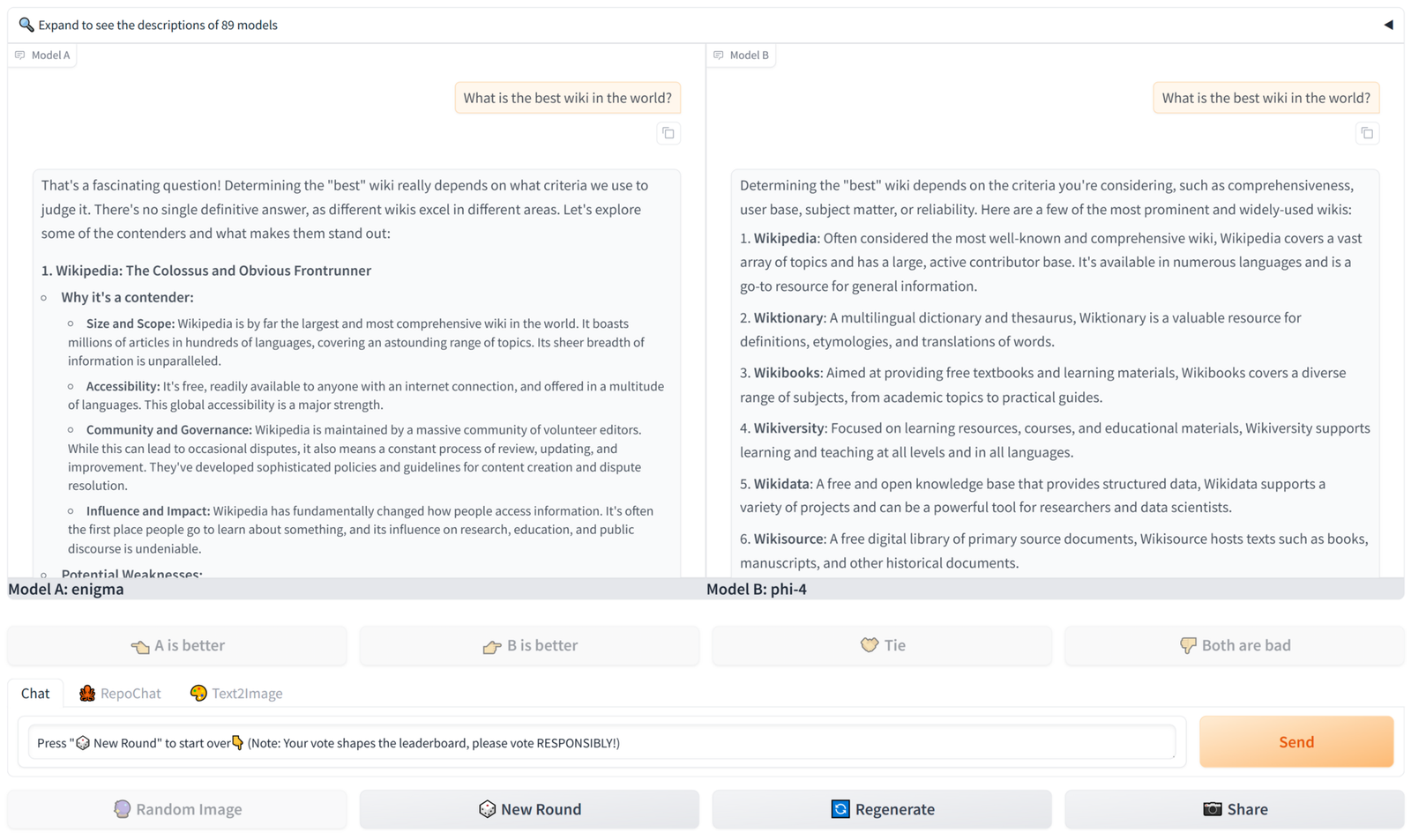 Chatbot Arena main UI