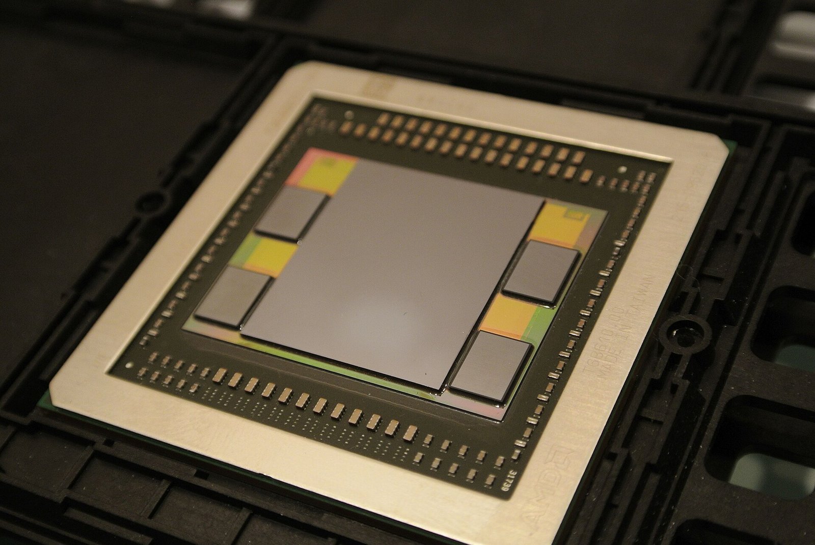 AMD Fiji GPU package with GPU, HBM memory and interposer